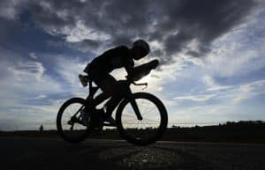 A triathlete in the cycling segment of the Mallorca 140.6 triathlon