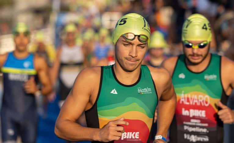 two triathletes in competition