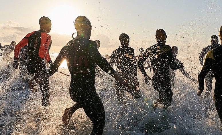 image of the start of a triathlon test