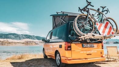 A roadsurfer van with bikes