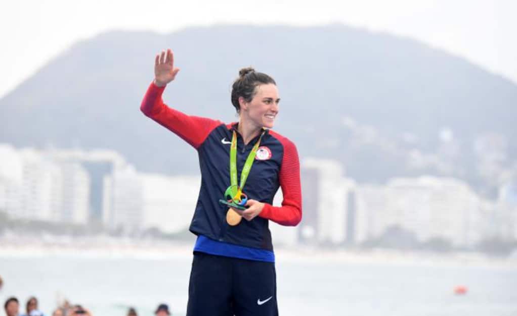Gwen Jorgensen with the gold medal at the Olympic Games