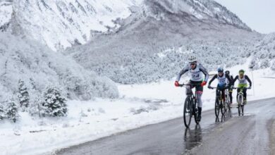 image of the cycling segment of a winter triathlon