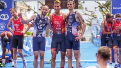 FETRI/ imagen de los 3 primeros en el mundial de duatlón 2023