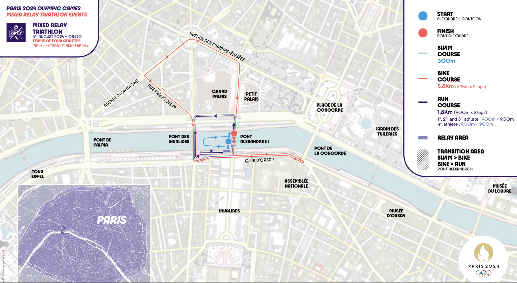 Mixed relay triathlon circuit of the Paris 2024 Olympic Games