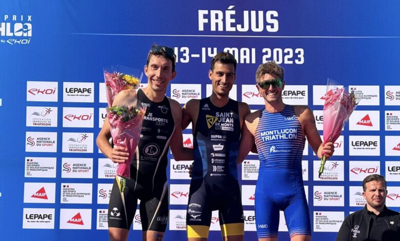 Juanan Fernaández/Mario Mola und Genis Grau auf dem Grand-Prix-Podium