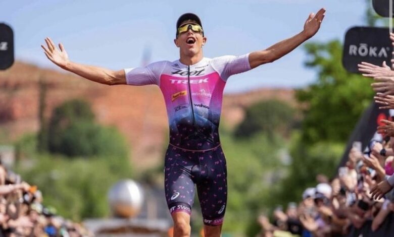 Instagram/ Sam Long winning at the IRONMAN 70.3 Sant George