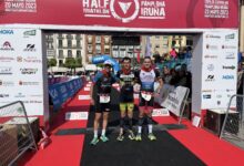 Pódium masculino del Half Triathlon Pamplona Iruña