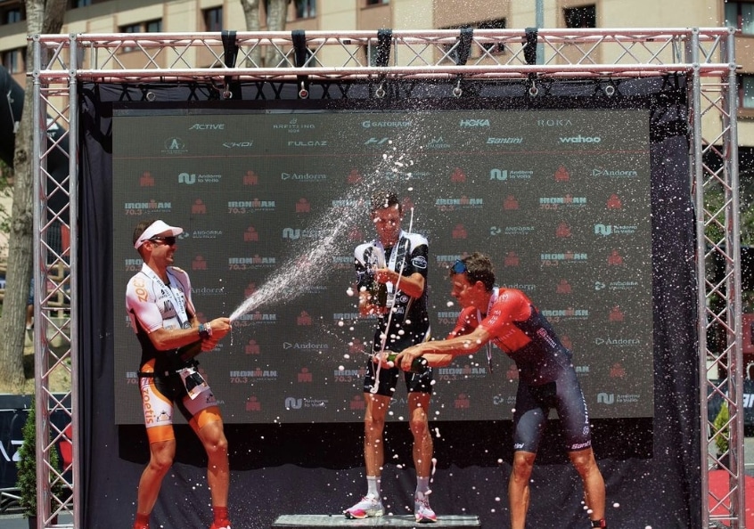 Ironman/ imagen del pódium de Andorra con Jordi Montraveta