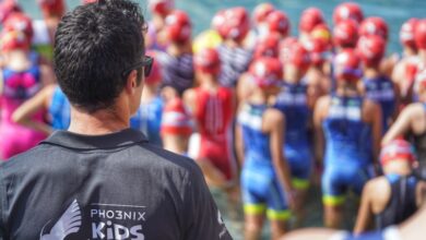 Bild von Javier Gómez Noya bei einem Test der Pho3nix Kids Triathlon Series