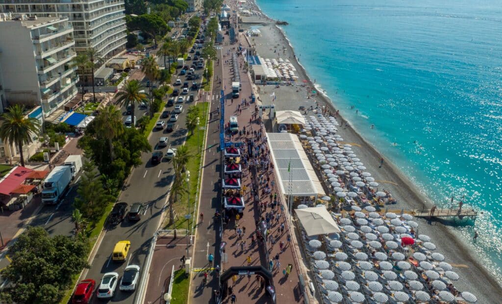 IRONMAN/ Imagen de la zona de meta en Niza