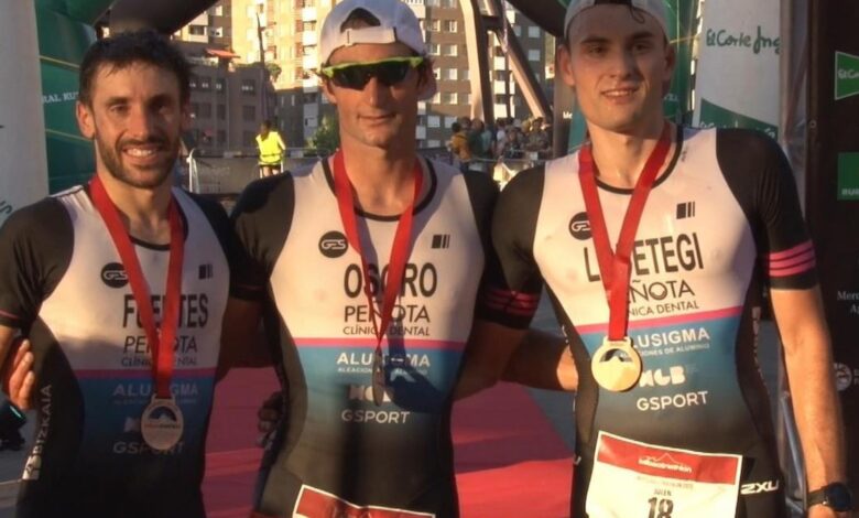 Podium der Männer beim Bilbao Triathlon 2023