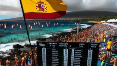 Illustration of the classifications in the IRONMAN Hawaii World Cup with the Spanish flag