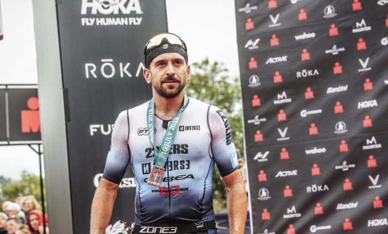 Instragram/ Antonio Benito at the finish line of an IRONMAN test