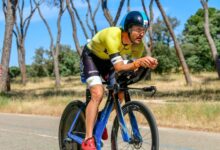 A triathlete in the cycling segment of the Half Madrid