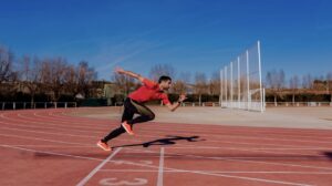 A runner training on the track