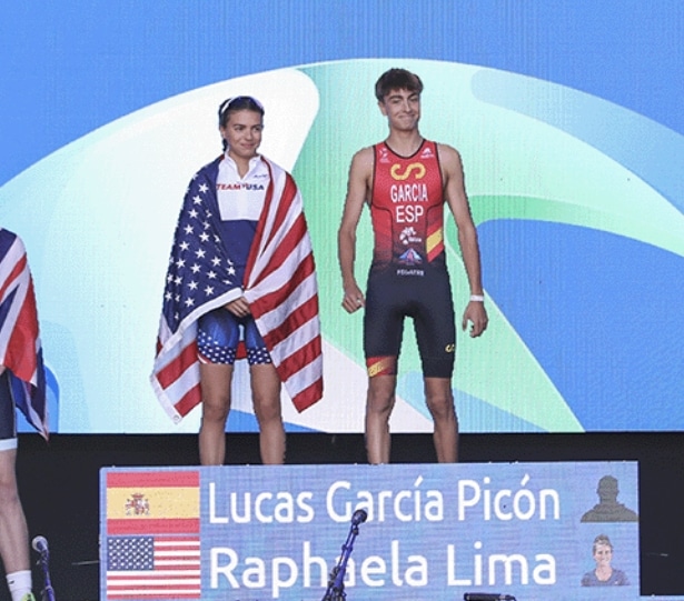 World Triathlon/ Bild des Podiums mit Lucas García Picón