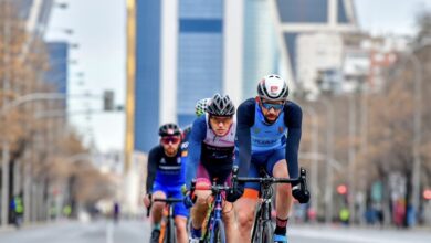 Kanu-Fotosport/Duathleten auf dem Paseo de la Castellana