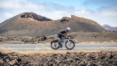 A triathlete competing in the Volcano Triathlon