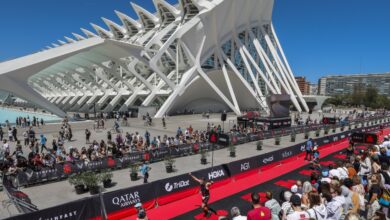 Carlesturbe/ image of the finish line at IRONMAN 70.3 Valencia