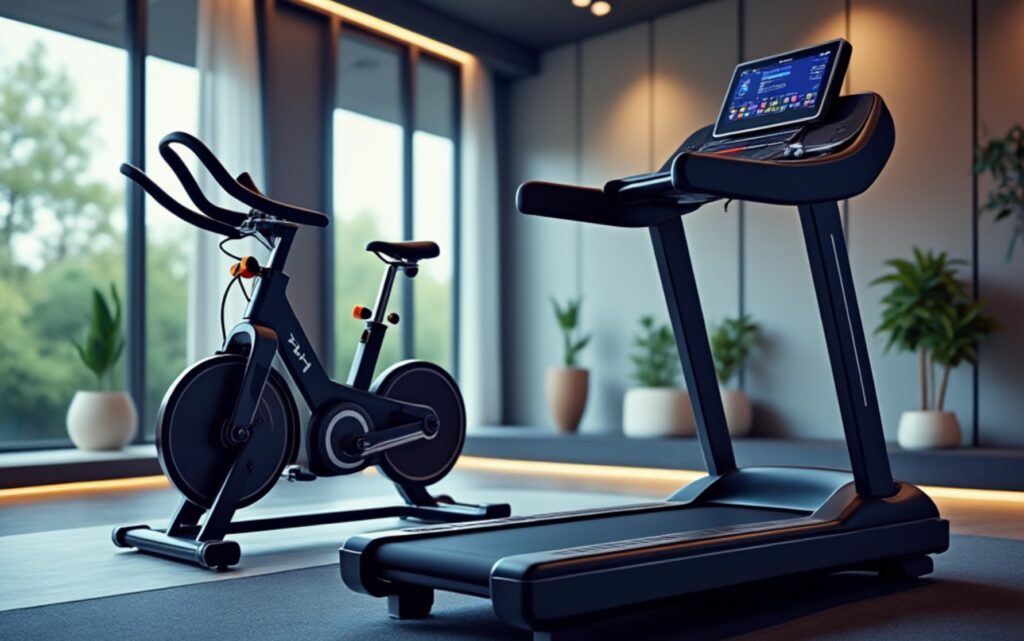 Imagen de una sala de entrenamiento con una bici de spinnig y de una cinta d ecorrer