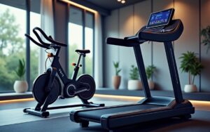 Imagen de una sala de entrenamiento con una bici de spinnig y de una cinta d ecorrer