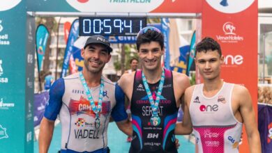 El pódium masculino en el Ibiza Sprint Triathlon