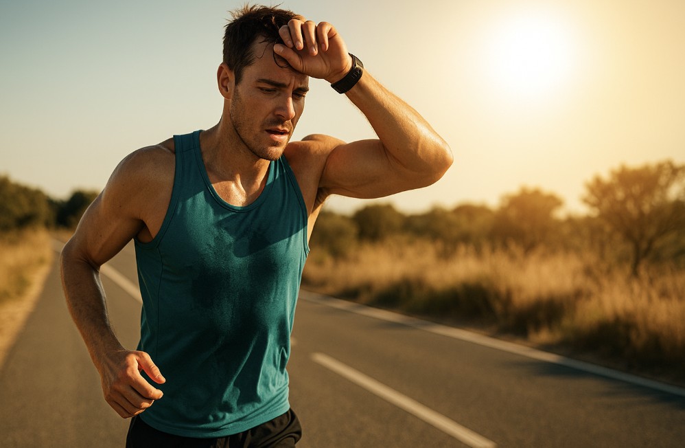 Un deportista entrenando con calor