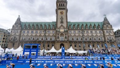 @orldtriathlon/ Imagen de la transición de las WTCS en Hamburgo