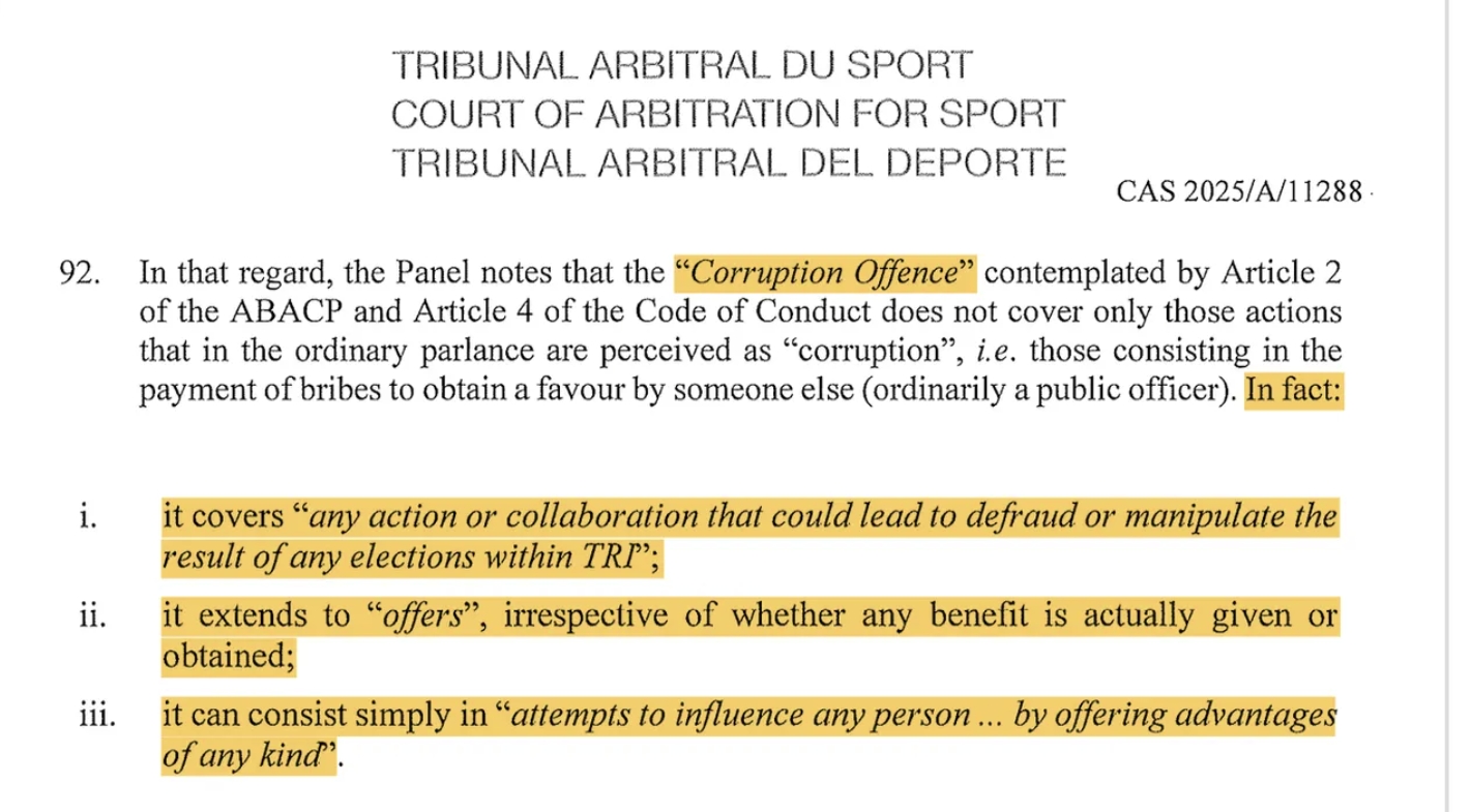 El TAS confirma una infracción ética individual en las elecciones de World Triathlon - Actualidad @iinquisitor/ captura de la sentencia