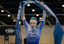 @t100triathlon/ Lucy Charles ganando el T100 Londres