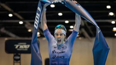 @t100triathlon/ Lucy Charles ganando el T100 Londres