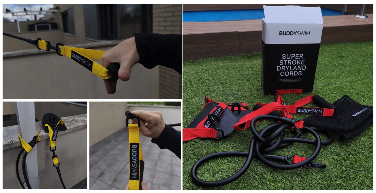 BUDDYSWIM Super Stroke Dryland Cords - Elastische Weerstandsbanden Met Verwisselbare Handgrepen En Peddels Voor Zwemtraining