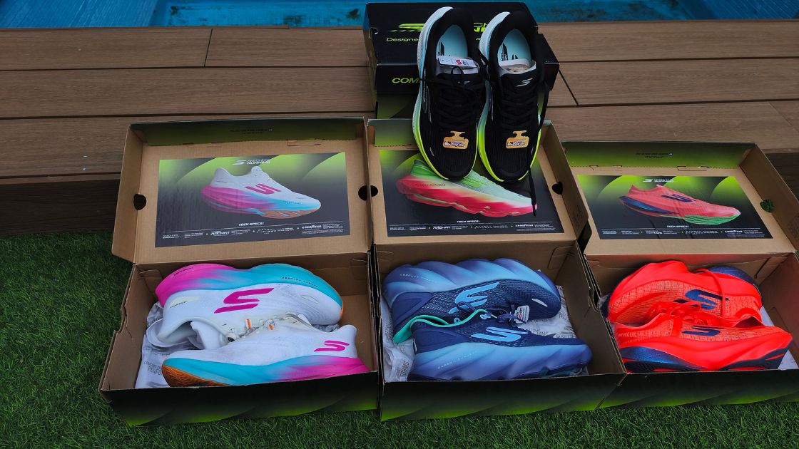 Review Skechers Aero Pulse Slip-ins - Reviews, comparativas y guías de material para triatlón Modelos Skechers AERO en sus cajas oficiales junto a la Aero Pulse Slip-ins