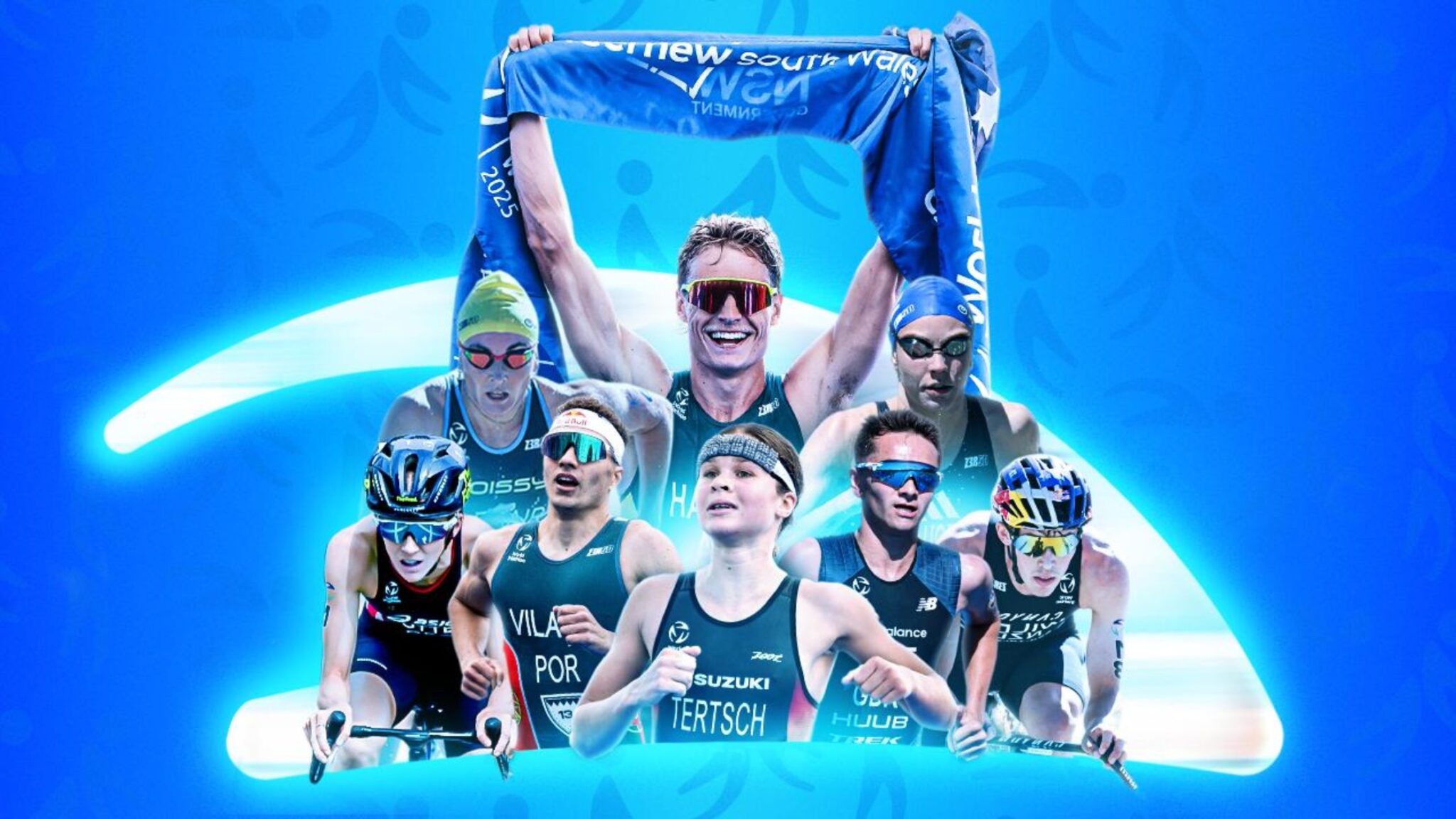 Triatletas internacionales en una imagen promocional de TriathlonLive para seguir el triatlón en directo