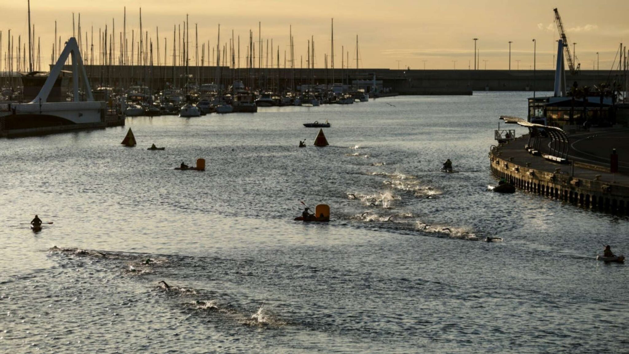 Natación del IRONMAN 70.3 Valencia en la dársena del puerto