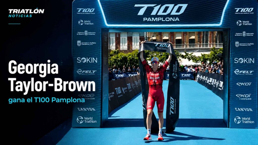 Georgia Taylor-Brown cruza la meta del T100 Pamplona 2026 con la cinta de ganadora