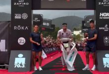 Jaume Florit cruzando la meta del IRONMAN 70.3 Mallorca 2026