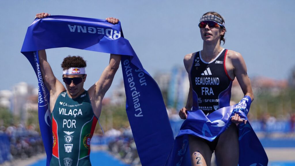 Collage con Vasco Vilaça y Cassandre Beaugrand tras ganar la WTCS Alghero 2026