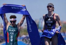 Collage con Vasco Vilaça y Cassandre Beaugrand tras ganar la WTCS Alghero 2026