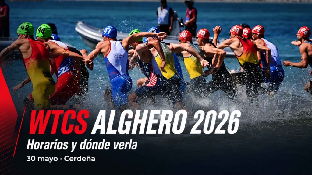 Cartel de la WTCS Alghero 2026 con triatletas entrando al agua