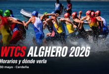 Cartel de la WTCS Alghero 2026 con triatletas entrando al agua