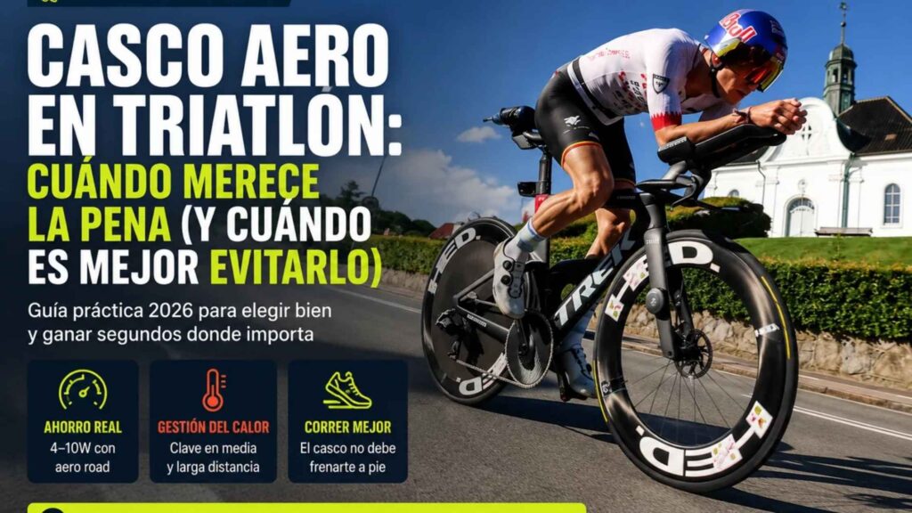 Triatleta en posición aero con casco aerodinámico durante el segmento ciclista