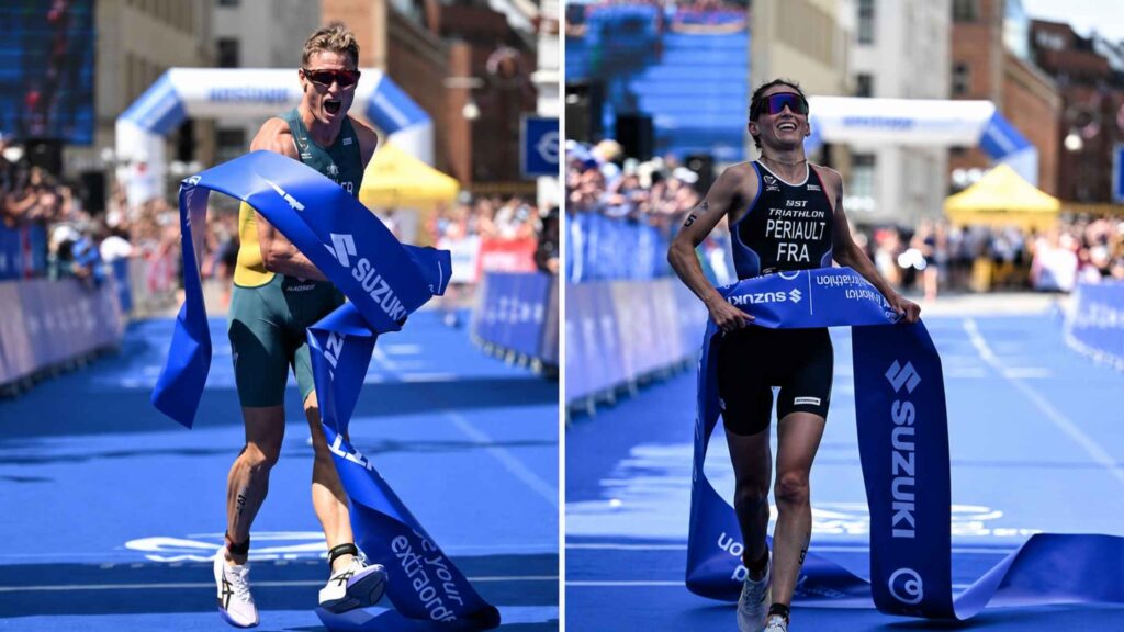 Matthew Hauser y Leonie Périault celebran sus victorias en la WTCS Hamburgo 2026