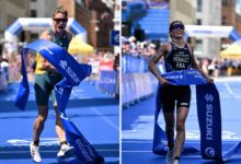 Matthew Hauser y Leonie Périault celebran sus victorias en la WTCS Hamburgo 2026