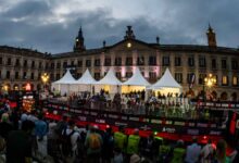 Meta del IRONMAN Vitoria-Gasteiz en la Plaza de España