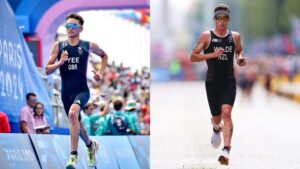 Alex Yee y Hayden Wilde corriendo en un montaje previo a la final Supertri de Jersey