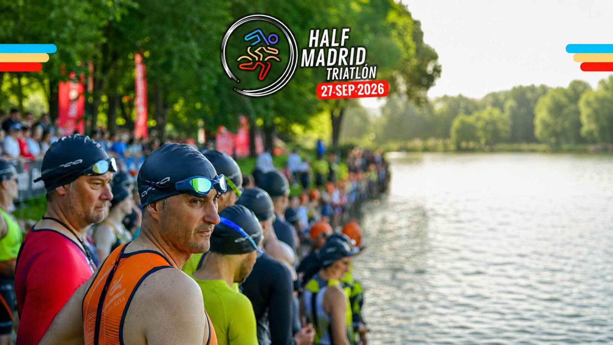 Triatletas preparados para la salida del Half Madrid 2026 en la Casa de Campo