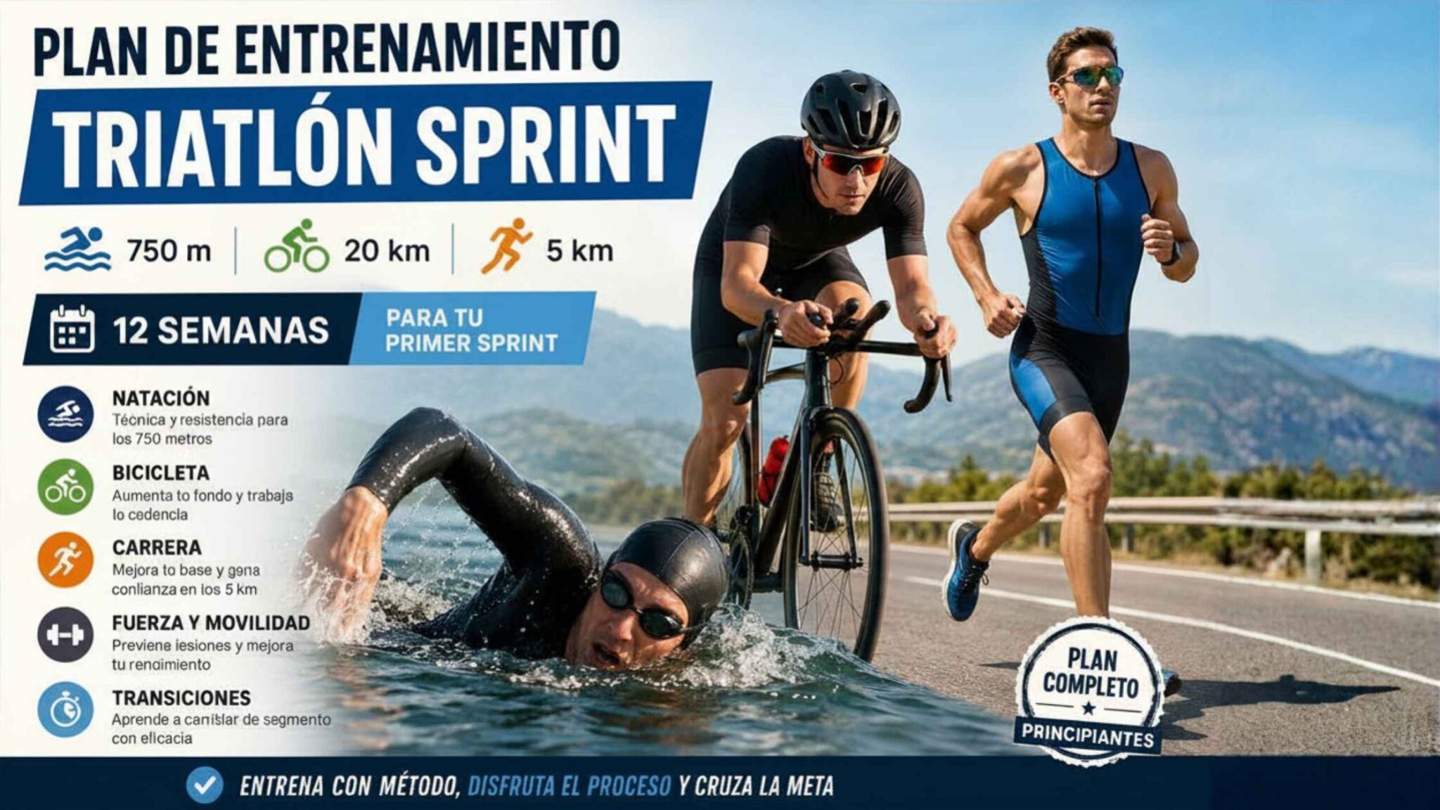 Plan de entrenamiento de triatlón Sprint de 12 semanas para principiantes