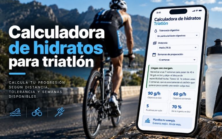Calculadora de hidratos para triatlón con objetivos de ingesta en bici y carrera