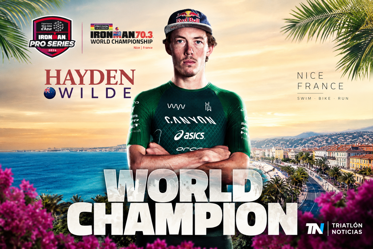 Hayden Wilde compitiendo en el Mundial IRONMAN 70.3 de Niza 2026